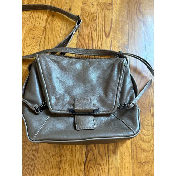 Kooba Handbags - Kooba Zip Top Adjustable Leather Crossbody Boho Bag Purse Brown Tan Fringe